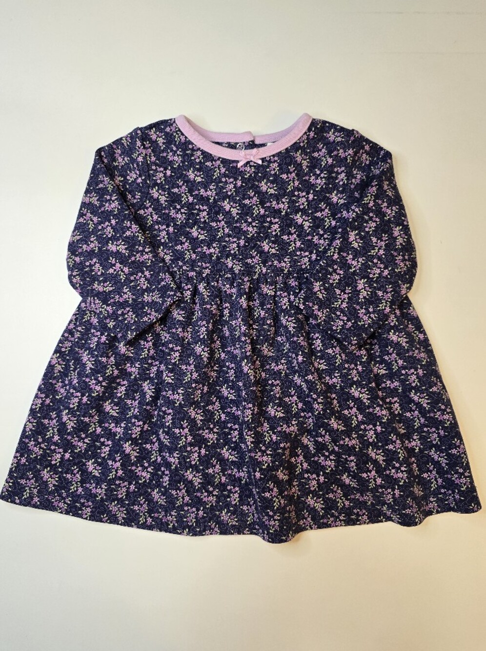 Vintage Gymboree Navy Floral Cotton Dress with Pink Trim